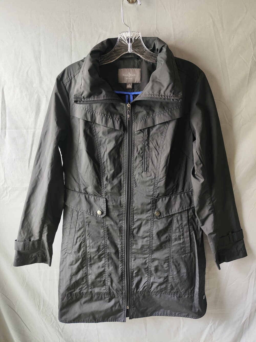 Cole Haan Jacket Womens Small Black Hooded Water Resistant Belted Parka Coat
